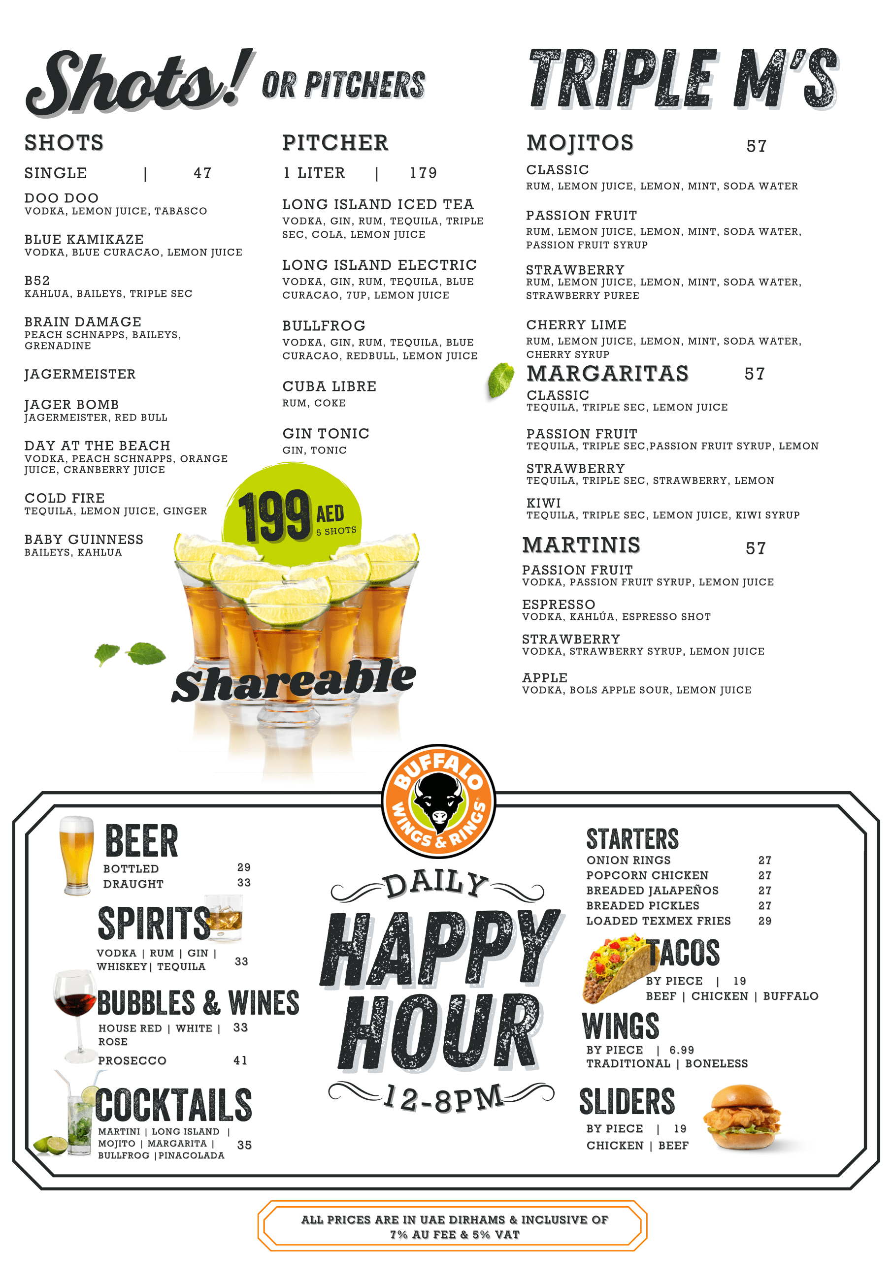 Buffalo Wings and Rings Dubai BAR MENU