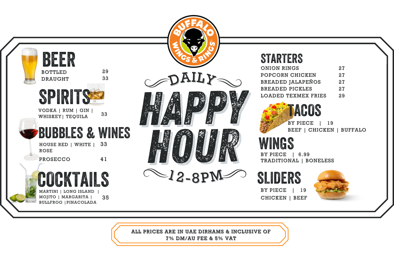 Buffalo Wings and Rings Dubai HAPPY HOUR