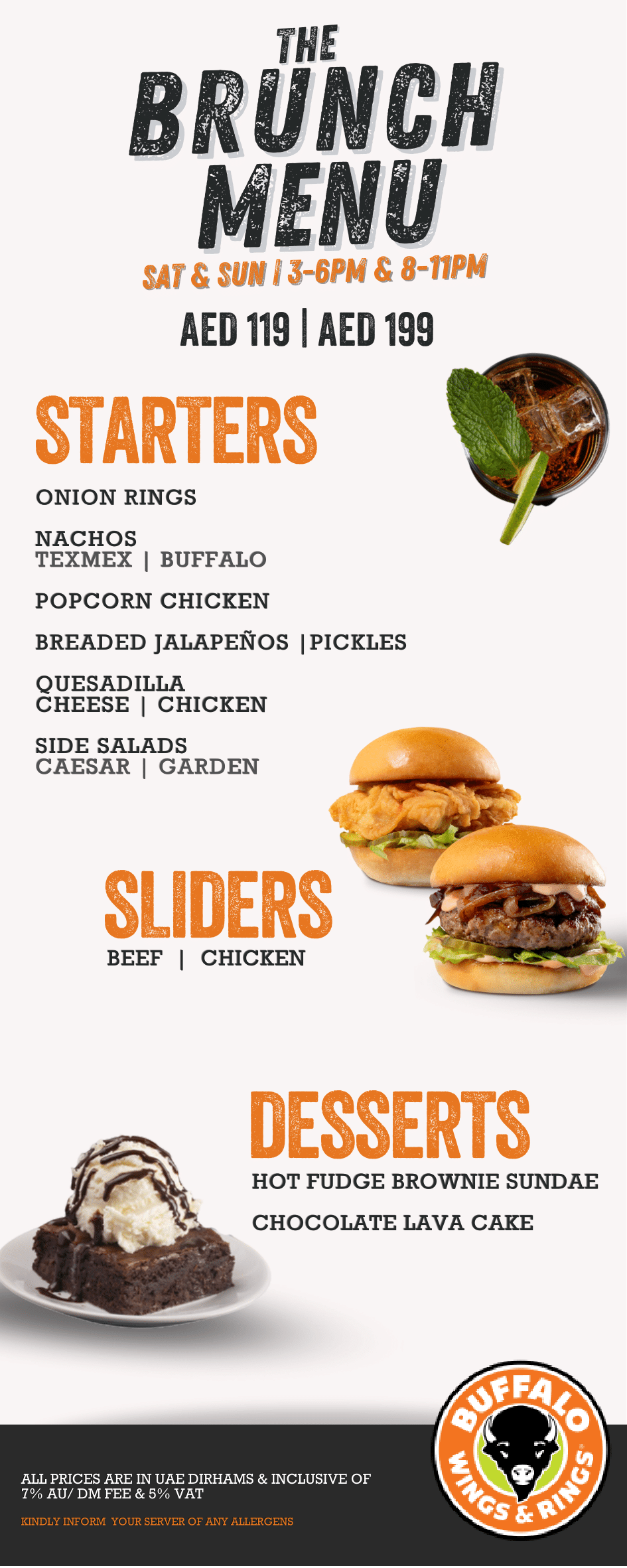 Buffalo Wings and Rings Dubai BRUNCH MENU