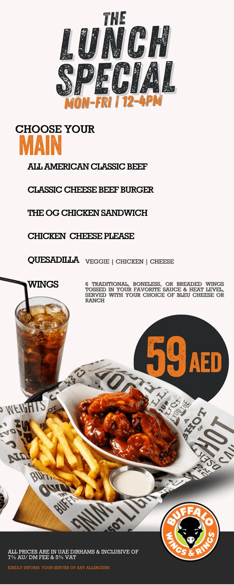 Buffalo Wings and Rings Dubai LUNCH MENU