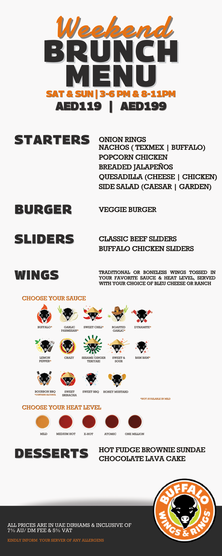 Buffalo Wings and Rings Dubai BRUNCH MENU